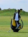 Golf bag on a field Royalty Free Stock Photo