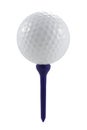 Golf ball on blue tee with clipping path Royalty Free Stock Photo