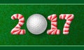 Golf ball with candy cane numbers of 2017