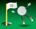 Golf ball character flying toward 18th hole Royalty Free Stock Photo