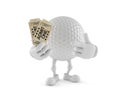 Golf ball character holding tickets Royalty Free Stock Photo