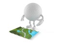 Golf ball character looking at map Royalty Free Stock Photo