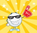Golf Ball Character With Sunglasses And Foam Finge Royalty Free Stock Photo
