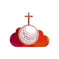 Golf ball and christianity cross inside a shape of cloud vector illustration Royalty Free Stock Photo