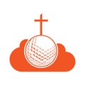 Golf ball and christianity cross inside a shape of cloud vector illustration Royalty Free Stock Photo