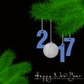 Golf ball and 2017 on a Christmas tree branch Royalty Free Stock Photo