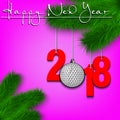 Golf ball and 2018 on a Christmas tree branch Royalty Free Stock Photo