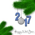 Golf ball and 2017 on a Christmas tree branch Royalty Free Stock Photo