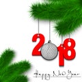 Golf ball and 2018 on a Christmas tree branch Royalty Free Stock Photo