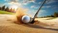 Golf Ball and Golf Club in the Sand Trap - Generative Ai