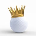 Golf ball crowned with a gold crown isolated on white background Royalty Free Stock Photo