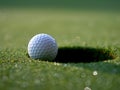 Golf ball on the edge of the golf cup Royalty Free Stock Photo