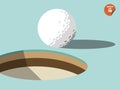 Golf ball on edge of hole design, golf design Royalty Free Stock Photo