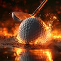 Golf ball engulfed in flames, representing intensity and power Royalty Free Stock Photo