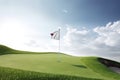 Golf ball and a flag on green hill Royalty Free Stock Photo