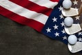 Golf ball with flag of USA on wood table Royalty Free Stock Photo