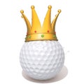 Golf ball with gold crown 3d illustration Royalty Free Stock Photo