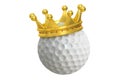 Golf ball with gold crown, 3D rendering Royalty Free Stock Photo
