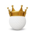 Golf ball in gold crown isolated on white background Royalty Free Stock Photo