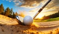 Golf Ball and Golf Club in the Sand Trap - Generative Ai