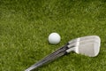 Golf ball and golf clubs Royalty Free Stock Photo