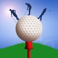 Golf ball with golfers silhouette Royalty Free Stock Photo