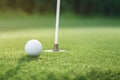 Golf ball grass closeup. Generate Ai Royalty Free Stock Photo