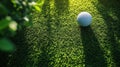 Golf ball on grass field In Bright Sunshine and Minimalist Theme Royalty Free Stock Photo