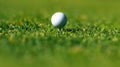 Golf ball on the green grass, banner. Sport golf ball on background with copy space.