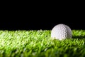 Golf ball on green grass and black background Royalty Free Stock Photo