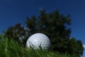 Golf ball on the green,Green grass with golf ball close-up in soft focus at sunlight. Sport playground for golf club concept -