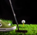 Golf ball on green grass field Royalty Free Stock Photo