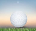 Golf ball on green grass field with sunset sky background. Abstract background for golf sport presentation. Vector Royalty Free Stock Photo