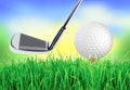 Golf ball on the green grass of the golf course Royalty Free Stock Photo