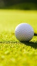 Golf ball on the green grass near hole on a golf course at sunset Royalty Free Stock Photo