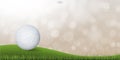 Golf ball on green grass of golf court with light blurred bokeh background. Vector illustration. Royalty Free Stock Photo