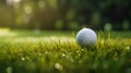 Golf ball on green grass, golf play theme