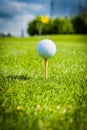 Golf ball on golf green grass natural fairway Royalty Free Stock Photo