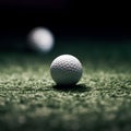 Golf ball on green grass ready to be shot, extreme closeup Royalty Free Stock Photo