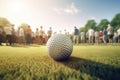 Golf ball green grass summer time. Generate Ai Royalty Free Stock Photo