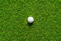 Golf ball on green grass texture of golf course for background. Royalty Free Stock Photo