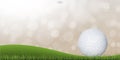 Golf ball on green hill of golf court with light blurred bokeh background. Vector