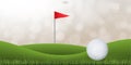 Golf ball on green grass of golf court with light blurred bokeh background. Vector illustration. Royalty Free Stock Photo