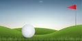 Golf ball on green hill of golf court with sunset sky background. Royalty Free Stock Photo