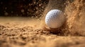 Golf ball hitting a sand trap with a splash, showing the dynamic action of sand particles in motion Royalty Free Stock Photo