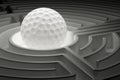 Golf ball inside labyrinth maze. 3D rendering Royalty Free Stock Photo
