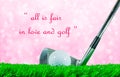 Golf ball and iron club and quote Royalty Free Stock Photo