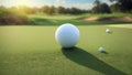 Golf ball on lip of cup of lovely beautiful golf course Royalty Free Stock Photo