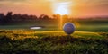 Golf Ball near hole at sunset