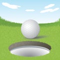 Golf ball near the hole. Vector illustration decorative background design Royalty Free Stock Photo